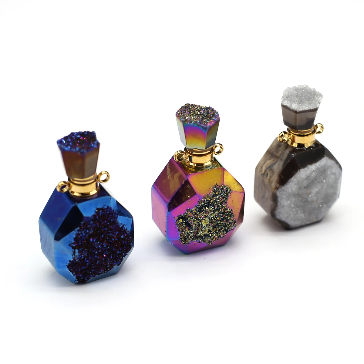 

Natural Stone Agate Crystal Bud Perfume Bottle Pendant Ornament Diffuser For Jewelry MakingDIY Necklace Accessory Charm Gift 3PC