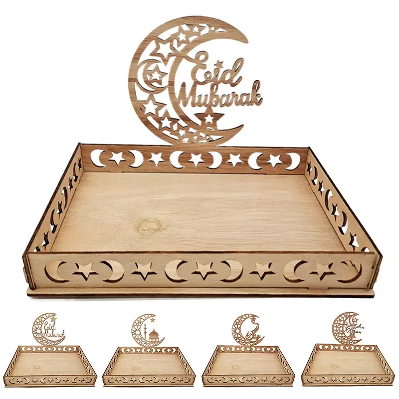 

Eid Mubarak Wooden Food Tray Ornament Islamic Muslim Party Decoration for Home 2022 Ramadan Kareem Gifts Eid Al Adha Supplies