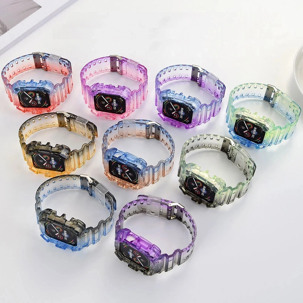

Ремешок из ТПУ для Apple Watch Band 44 мм 45 мм 40 мм 41 мм, аксессуары для часов, прозрачный браслет для Apple Watch 7 6 5 SE
