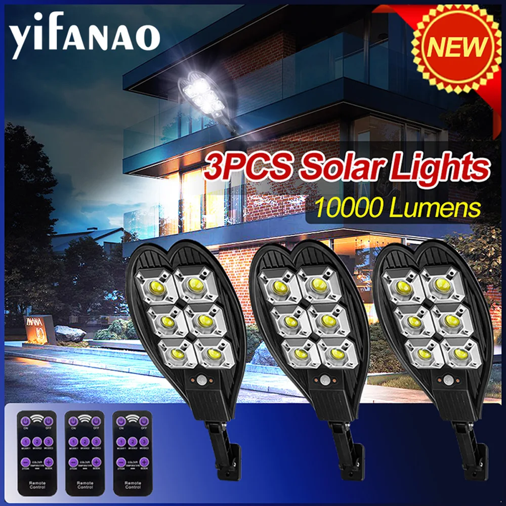 

3 PCS Solar lights outdoor 108COB 10000LM Solar Motion Sensor Lights Outdoor IP68 Waterproof Wireless Wall Lamp for Garden Yard