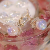 2022 new zircon flower colorful mermaid pearl golden earrings korean temperament fashion personality earrings wedding jewelry