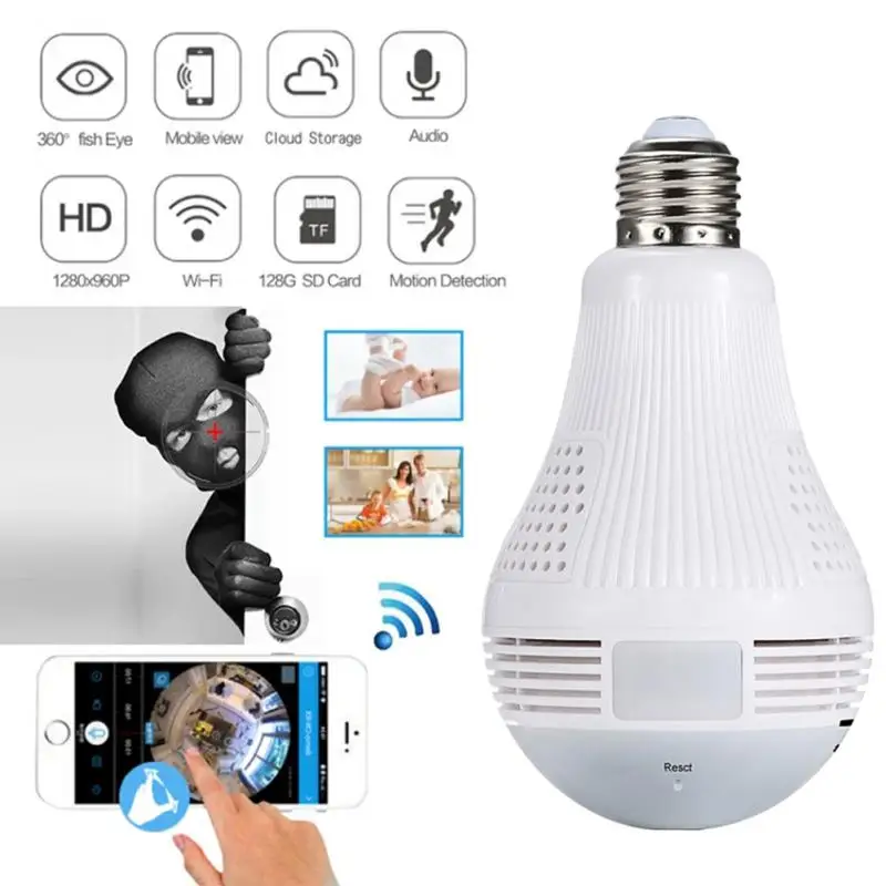 

HD 360° Panoramic Wireless Wifi 960P IP Camera E27 Light Bulb Home Security Video Camera CCTV Surveillance Fisheye Network