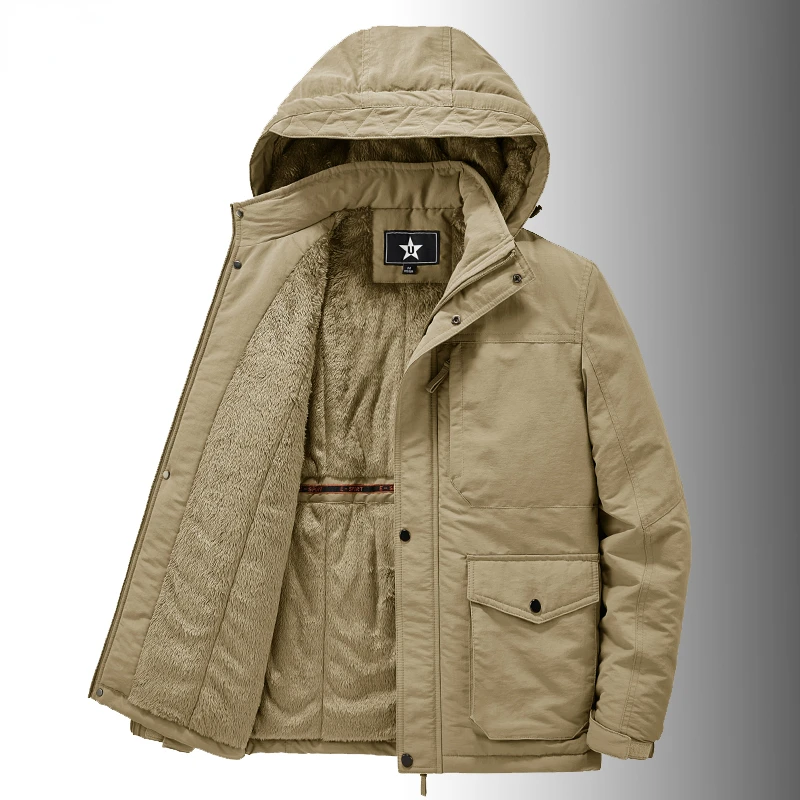 2022 Winter Fleece Mens Parka Thicken Windproof Jacket Male Cargo Vintage Cotton Coat Fashion Warm Casual Parkas Men Jackets 6XL