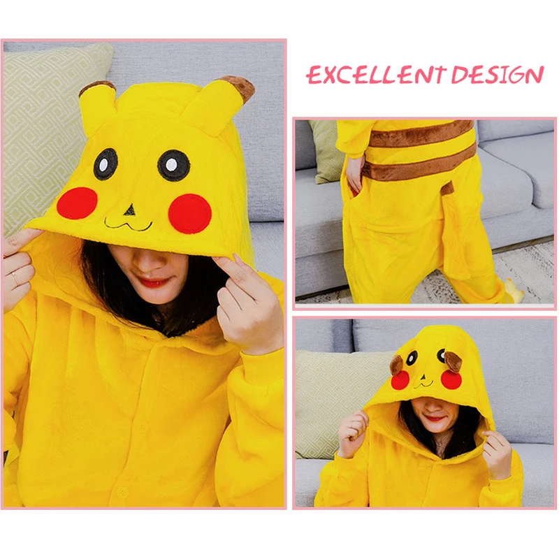 Покемон Косплей Пикачу Kawaii Домашняя одежда Одежда для родителей и детей Зимняя