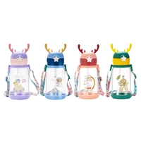 cute cartoon water bottle antlers sippy cup summer outdoor portable straw cup for children student water bottles large capacity