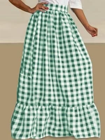 vonda 2022 bohemian women plaid skirts summer high waist checked baggy jupe female vintage pleated ruffled loose skirt oversize