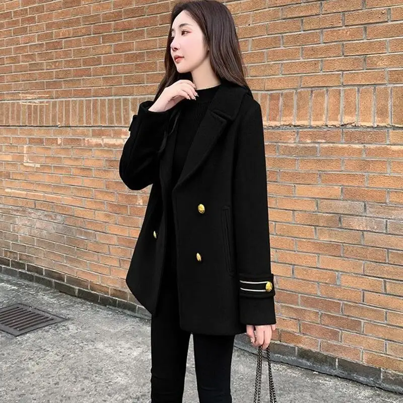 

Woolen Women's Coat Spring 2023 Woolen Jacket Women Clothes Short Slim Autumn Thick Warm Wild Coats Female Jackets Black Fashion