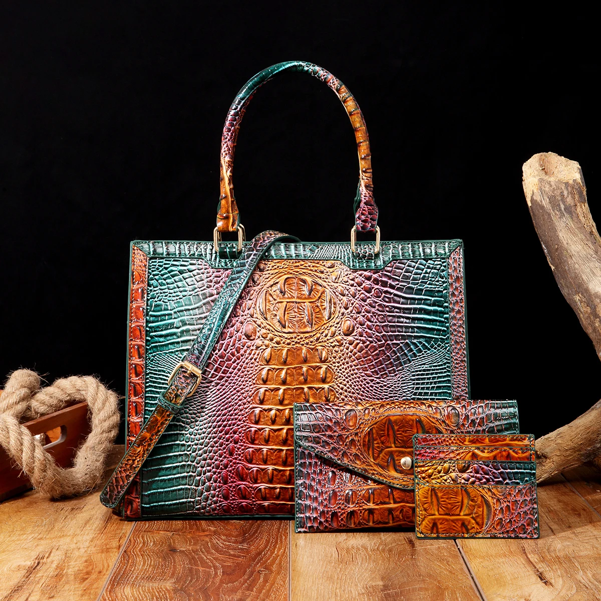 Современная большая сумка из крокодиловой кожи в городском стиле с