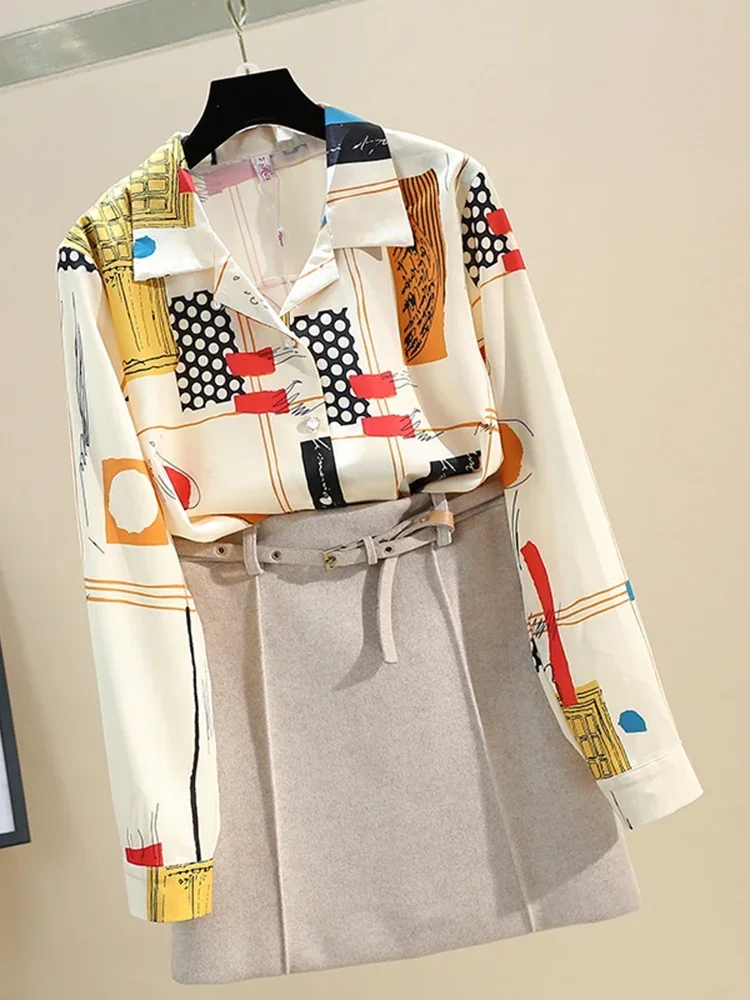 Женская рубашка с длинным рукавом и принтом большие размеры