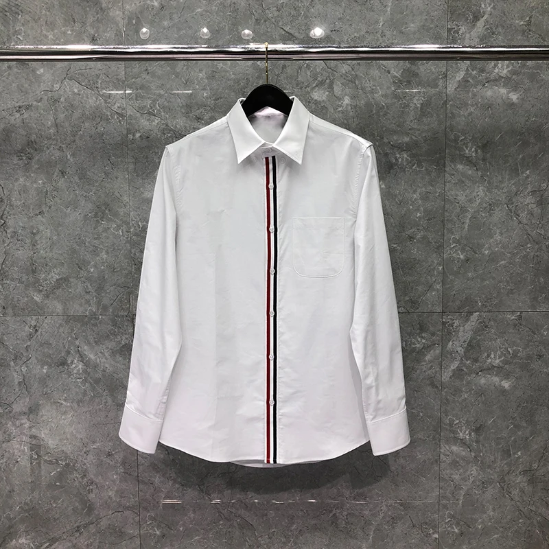 TB THOM 100% Cotton Shirt Fashion Brand Spring Autunm Men's Shirt Webbing Casual  Oxford Clothes High Quality Wholesale TB Shirt