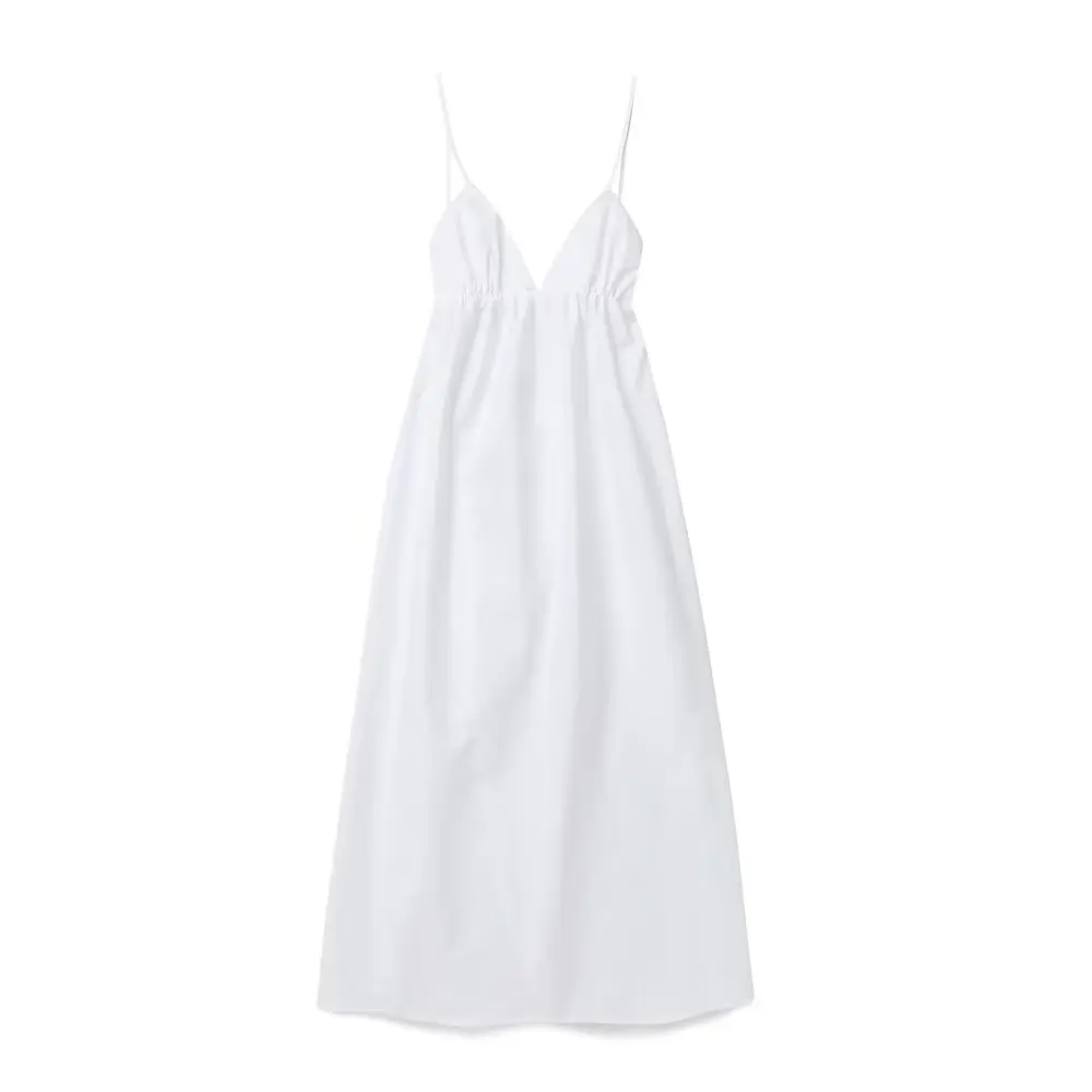 Фото Vrouwen Rugloze Midi Dress V Hals effen Bravo пуловер с высокой талией losjes vallend A-lijn rok Zomer Nieuwe Vrouw Chique jurk №5