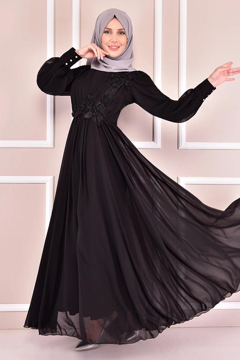 Подробное платье Guipur, черная мусульманская женская одежда, женское платье-Абая, женское платье, Турция, магазин, мусульманский хиджаб, плать...