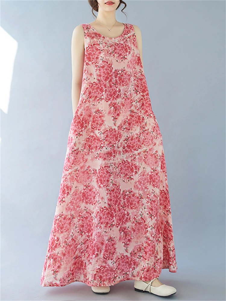 Женское Хлопковое платье с винтажным принтом повседневное Свободное длинное без