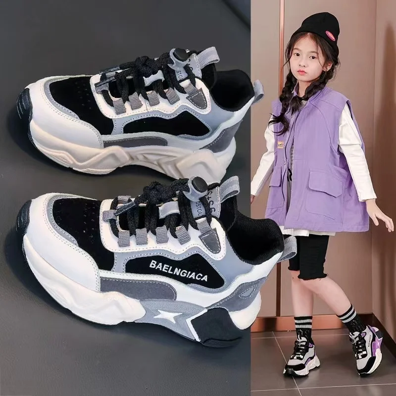 New Children's Sneakers 2022 PU Girls' Casual Mesh Buckle Design Fashion Running Shoes Children's Non Slip Sneakers