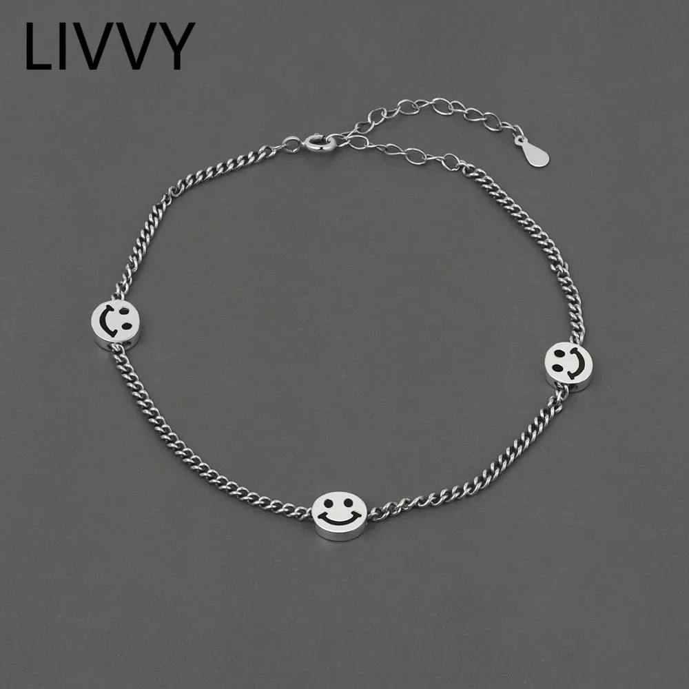 

LIVVY Silver Color Korean Trendy Cute Smiling Face Bracelets & Bangles for Women Handmade Simple High Quality Jewelry Gift