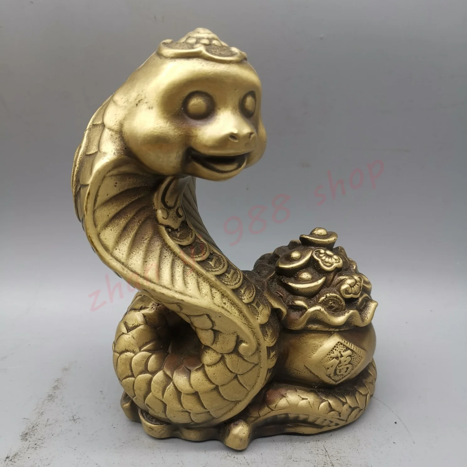 Brass mascot  treasure bowl  Snake ornament，Zodiac snake, exquisite  Household wealth ornaments