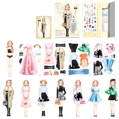 Комплект платьев на магните, наряд принцессы, игрушки для дошкольного обучения, набор платьев для кукол из бумаги, эстетика для девочек и мальчиков