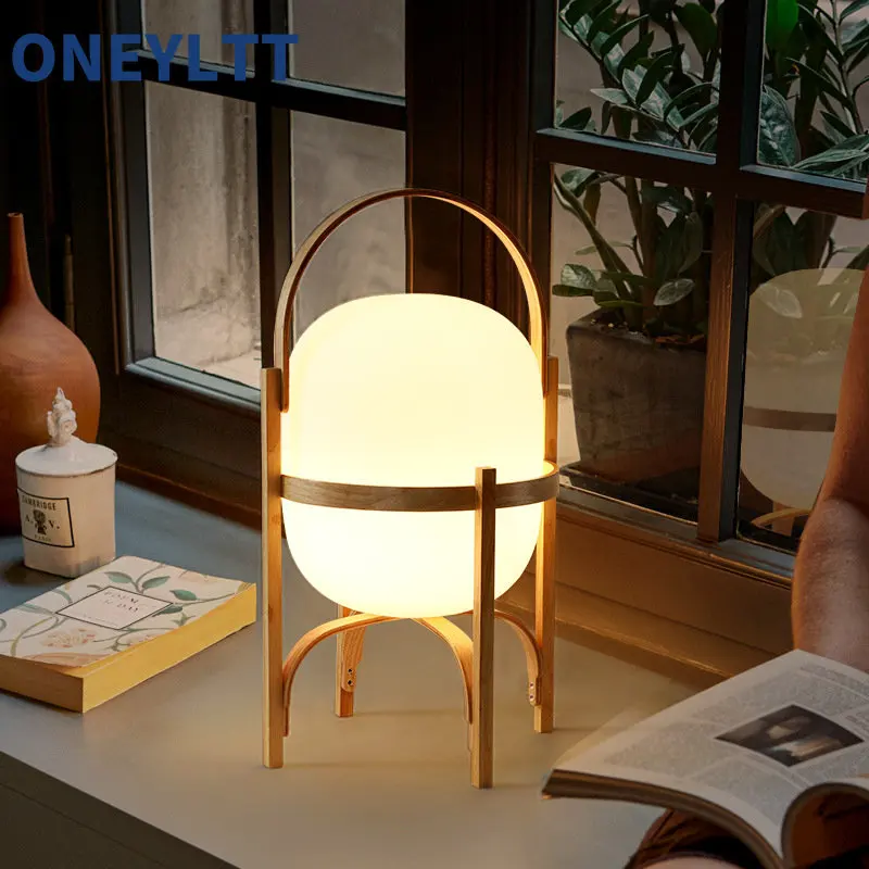 

Modern Japanese Popular Solid Wood Smoke or White Glass Table Lamp E27 Hot Sell Decoration Table Light E27 Nordic Style Light
