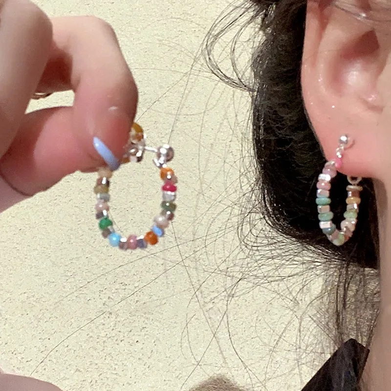 

Colorful Beaded Silver Ear Studs for Female Niche Design,High-end Earrings,Light Luxury,and Versatile Earrings Korean Earrings