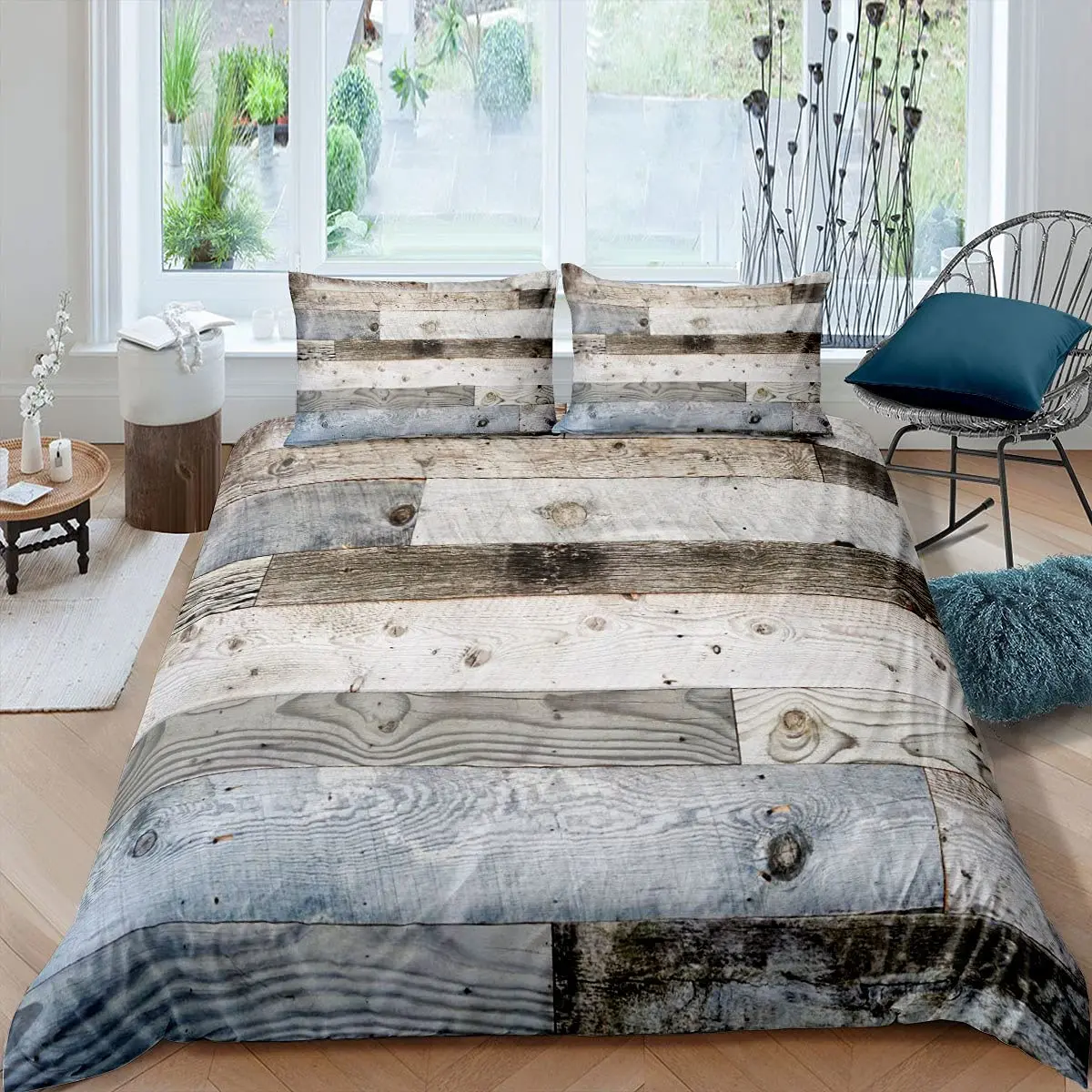 

Wood Barn Door Duvet Cover Set Western King Size Rustic Bedding Set Wooden Board Farmhouse Country Style Polyester Quilt Cover