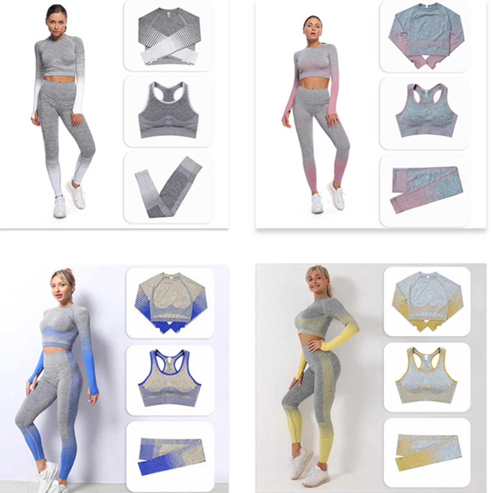 Спортивный комплект для йоги Seamless Womens (без швов) из 2/3/5 предметов: боди, фитнес-одежда, длинный рукав, облачение высокой талией и леггинсы.