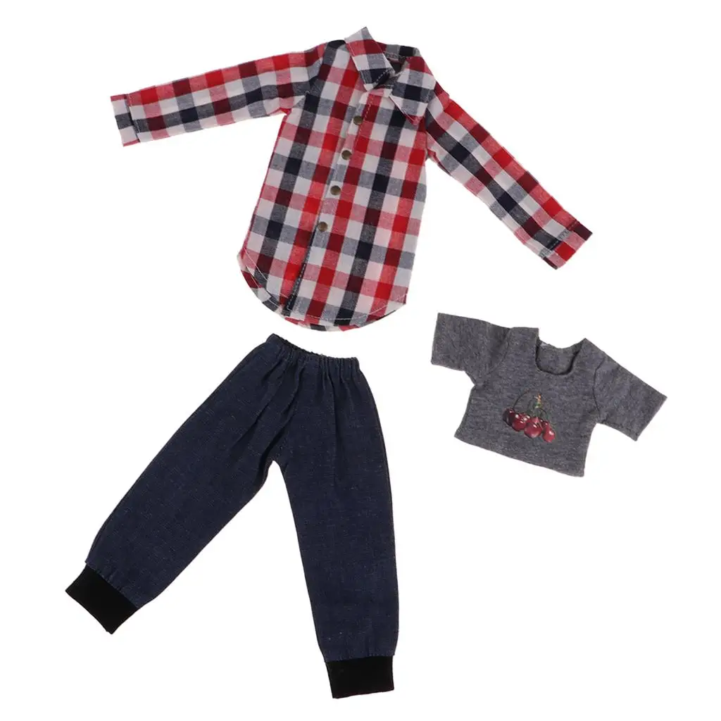 

Plaid T-shirt Top & Elastic Pants Set For 1/4 BJD Dolls Clothes Accessories