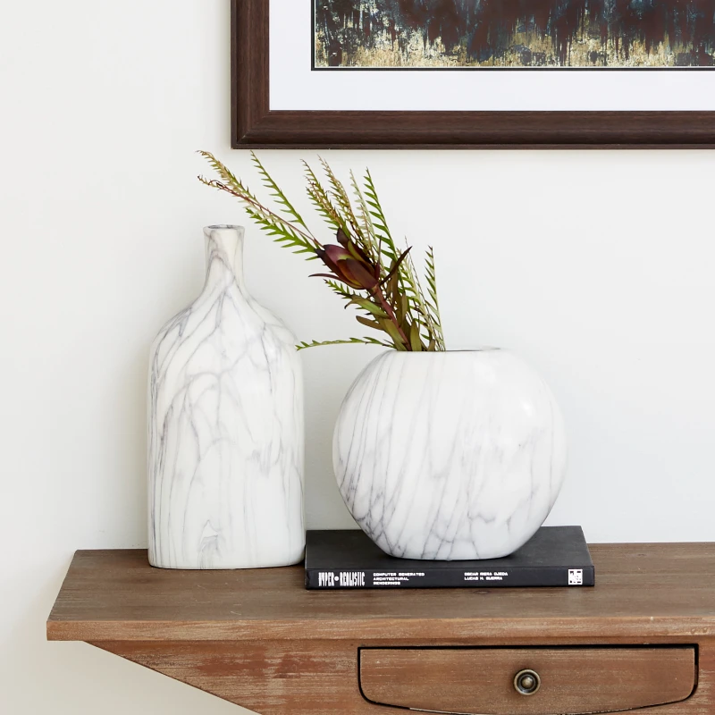 

8"H Faux Marble Gray Ceramic Vase, Set of 3