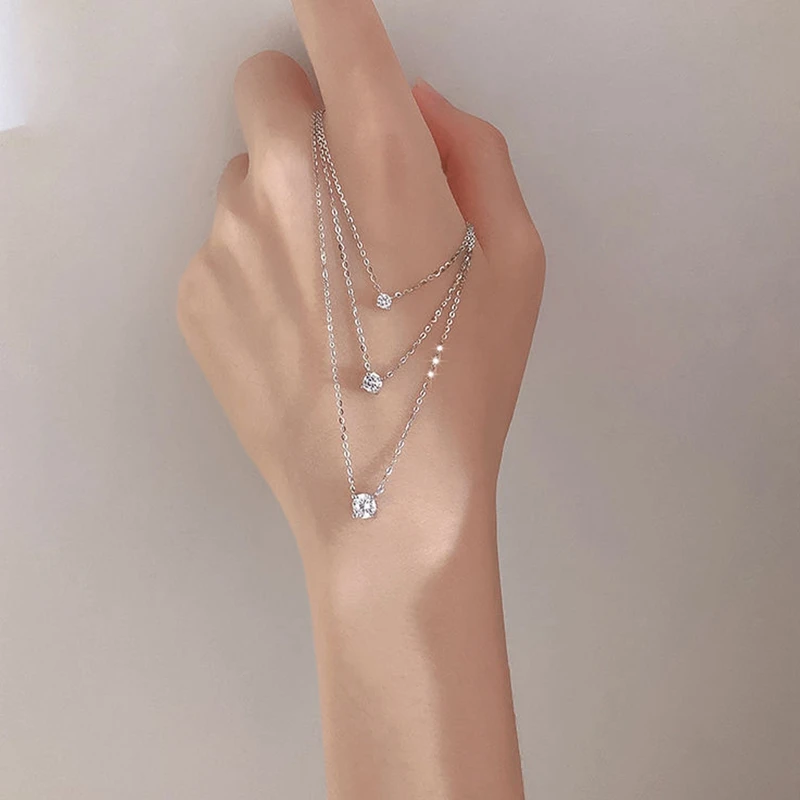 

3/4/5mm Simple Round White CZ Stone Pendant Necklace For Women Fashion Jewelry CZ Crystal Choker Necklace Silver Color Collier