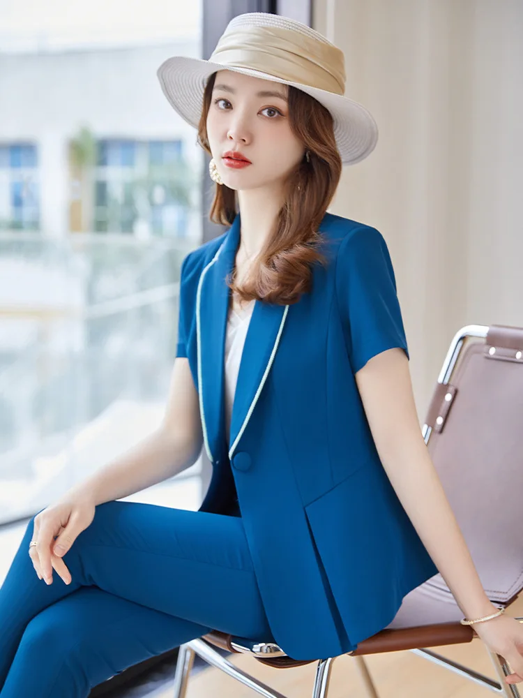 Women Business Suits with 2 Piece Set Pants and Tops 2022 Summer Ladies Office Work Wear Professional Blazers Set Pantsuits enlarge