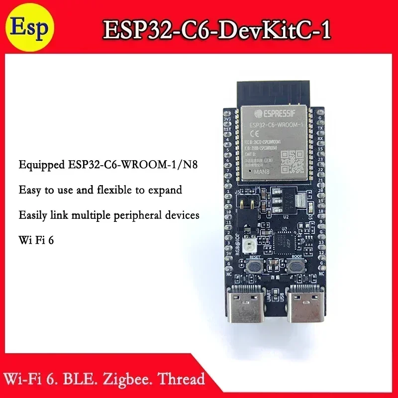 ESP32-C6-DevKitC-1 USB для CP2102 carry ESP32-C6-WROOM-1 N8 Wi-Fi 6-BLE Zigbee Thread Development Board