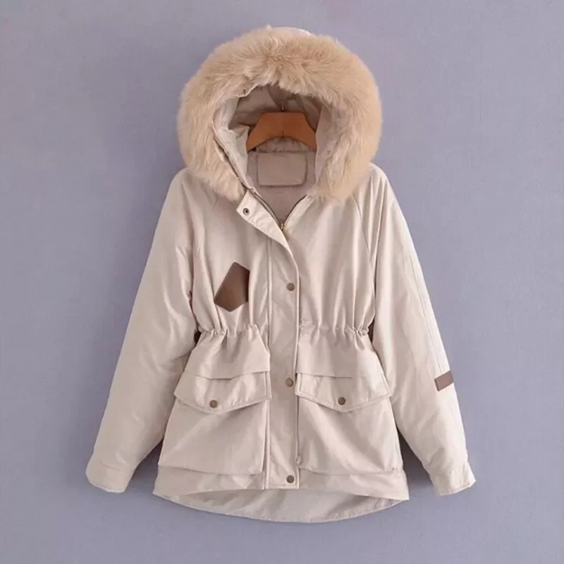 

Женская парка с капюшоном и большим мехом, зимняя меховая куртка с хлопковой подкладкой, Женская парка с мехом, длинная куртка с бархатной п...