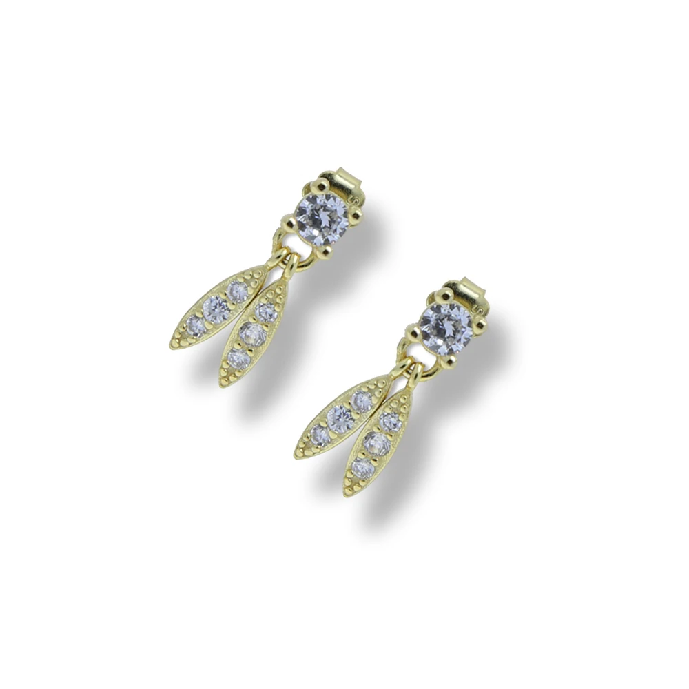 

New styles leaf shape charm with cubic zircon paved Pure 925 sterling silver small hoop earring with gold plated For women lady