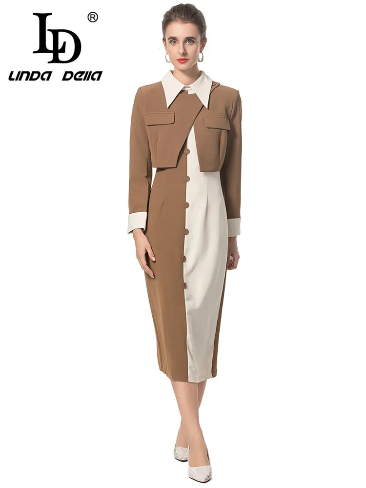 Женский костюм с отложным воротником LD LINDA DELLA разноцветное лоскутное платье +