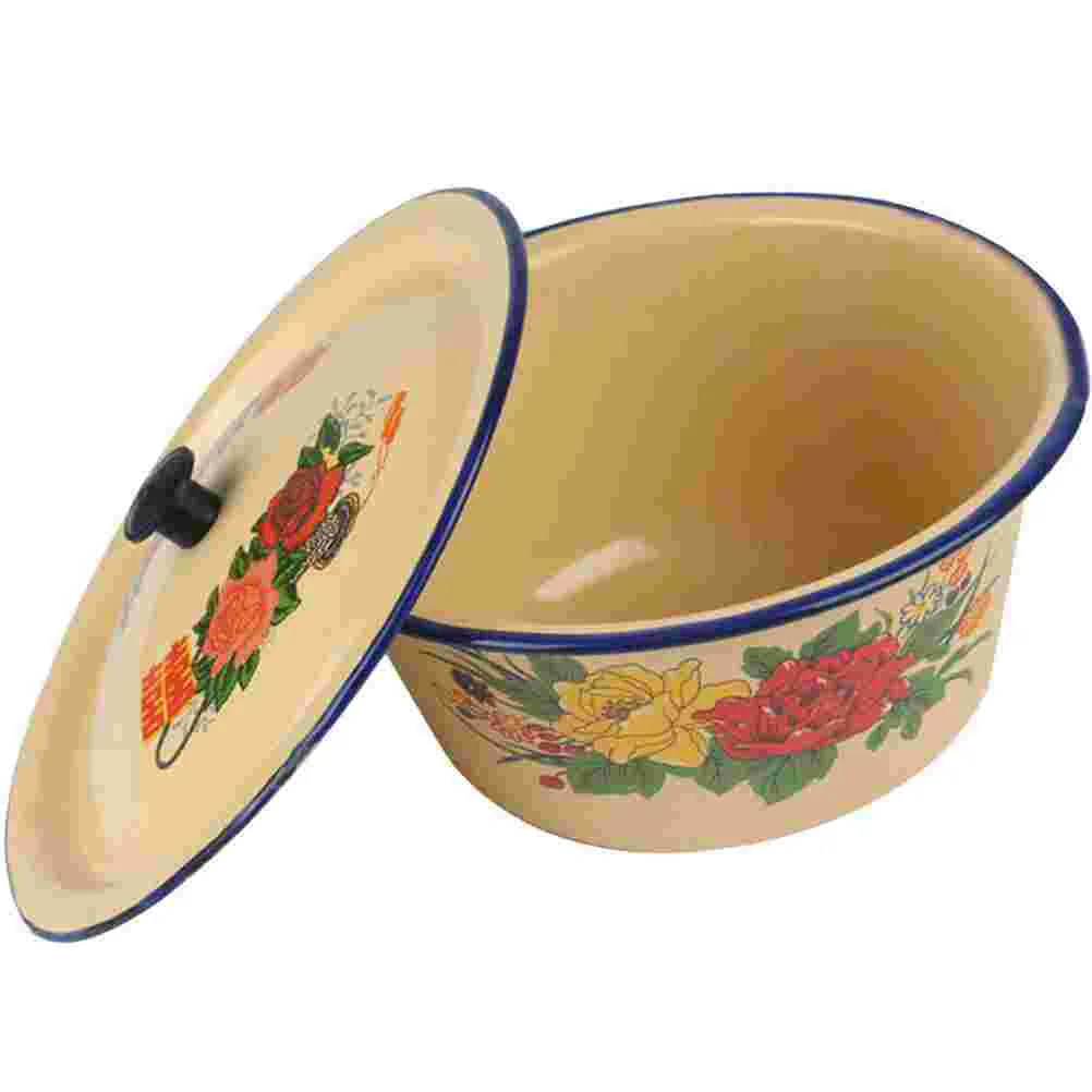 

Vintage Bowl with Lid Lard Oil Basin Mixing Bowl Household Enamelware
