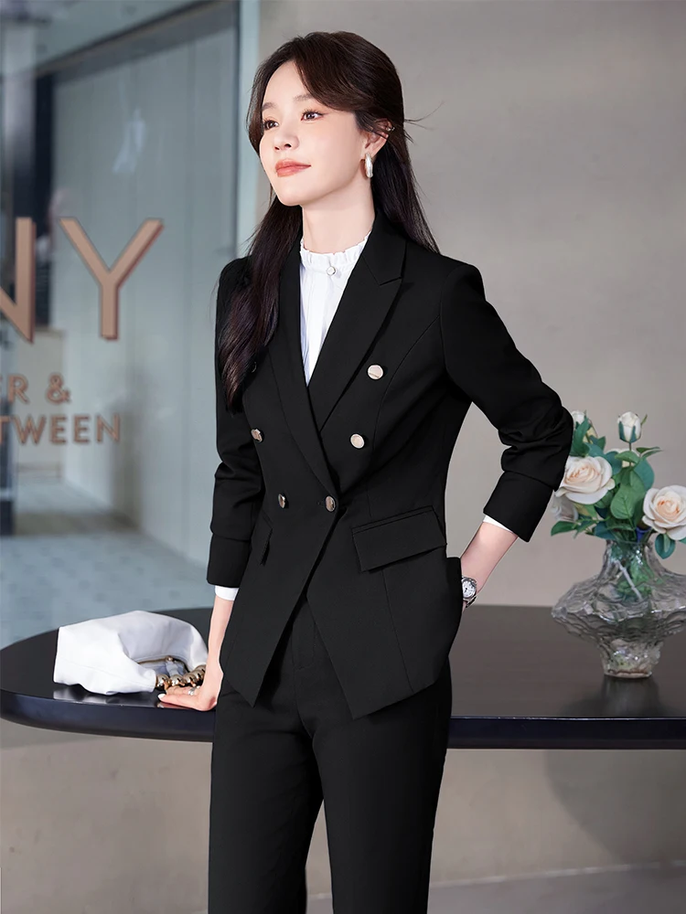 Черный деловой костюм женский осенний Новый элегантный костюм-карго гостя