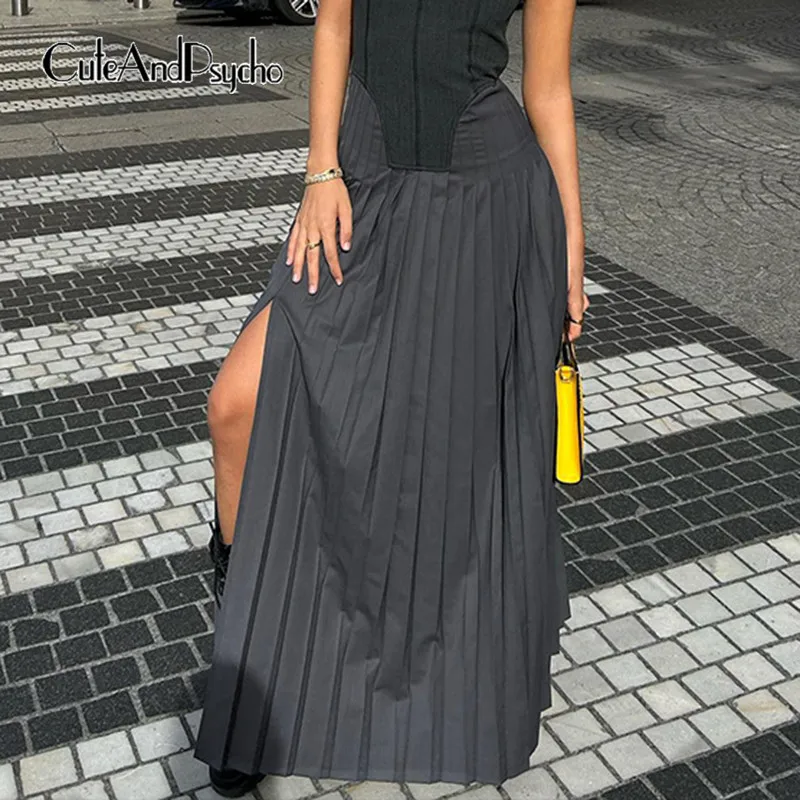 

Юбка плиссированная до щиколотки, однотонная, с разрезом