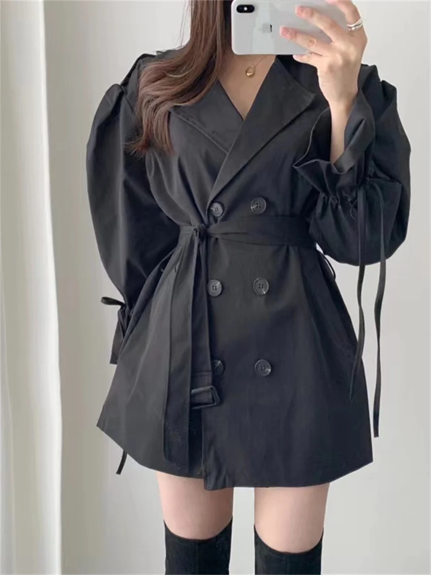

HziriP Spring Women Coats With Belt Retro Normcore Chic Work Wear Office Lady Elegant Solid Slim High Street Loose New Trench