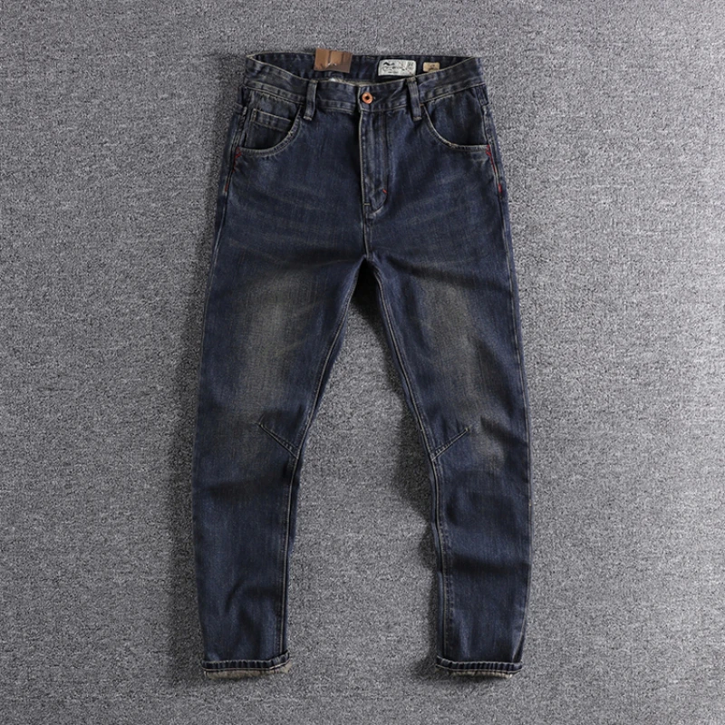 American-style heavy-washed youth hanging boots pants make old trendy stereo slim tapered men's jeans.