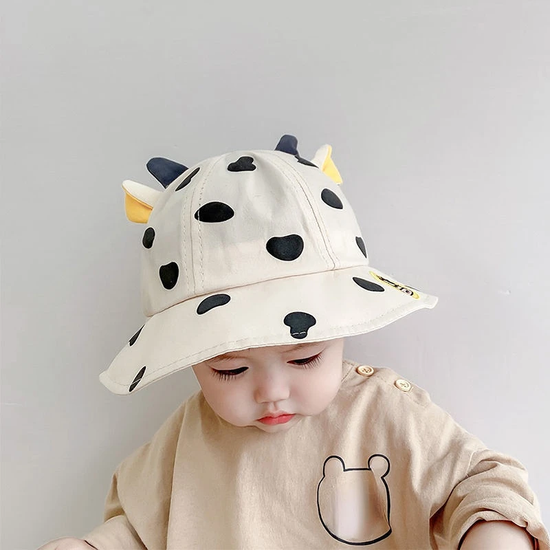 

Cartoon Cow Baby Hats with Ear Outdoor Beach Sun Hat Camping Fishing Cap Summer Mesh Boys Girls Bucket Cap Panama Cap