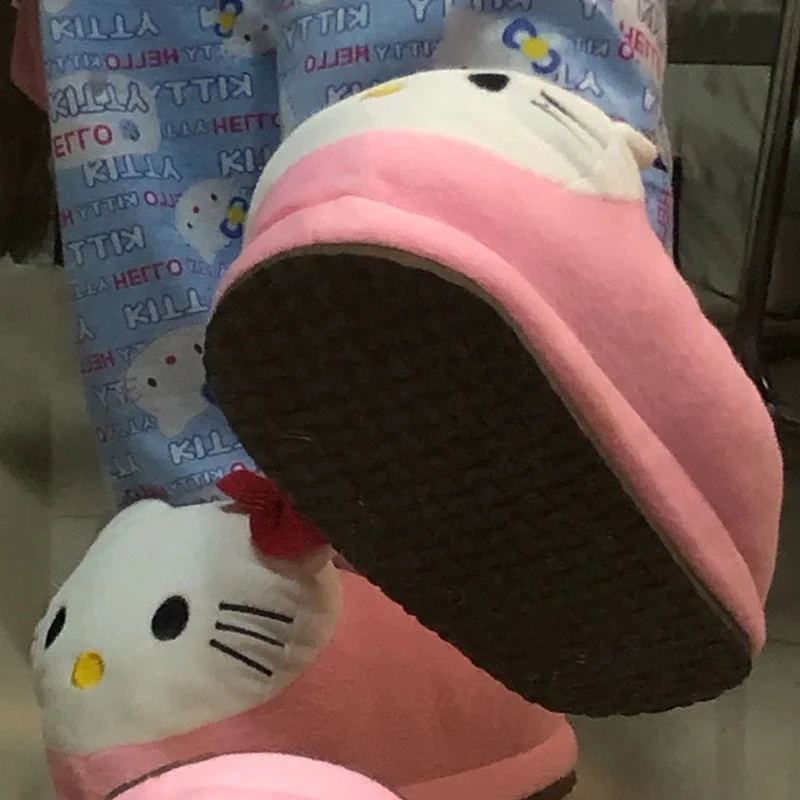 Sanrio Hello Kitty плюшевые тапочки с большой головой зимняя хлопковая обувь героями