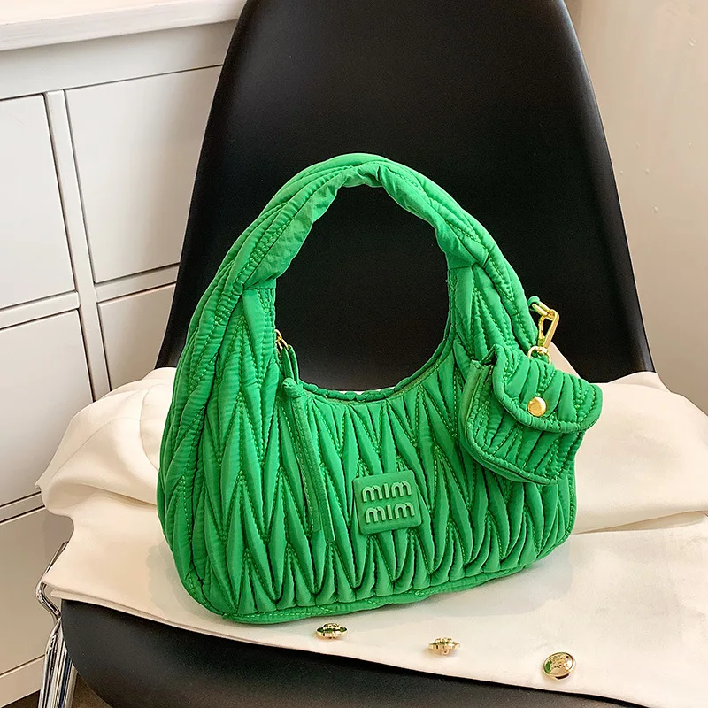 

Solid Color Pleated Tote Bag 2022 New Fashion Retro Armpit Bag Simple Fashion Hand Bag Moon Bag Women's Bag Sets
