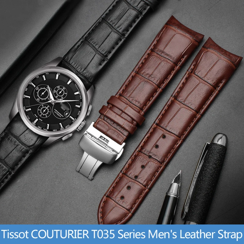 Фото Ремешок для часов Tissot 22 мм, 23 мм, 24 мм из натуральной кожи с изогнутым концом, 1853 COUTURIER T035627A T035407A T035439, мужской ремешок №2