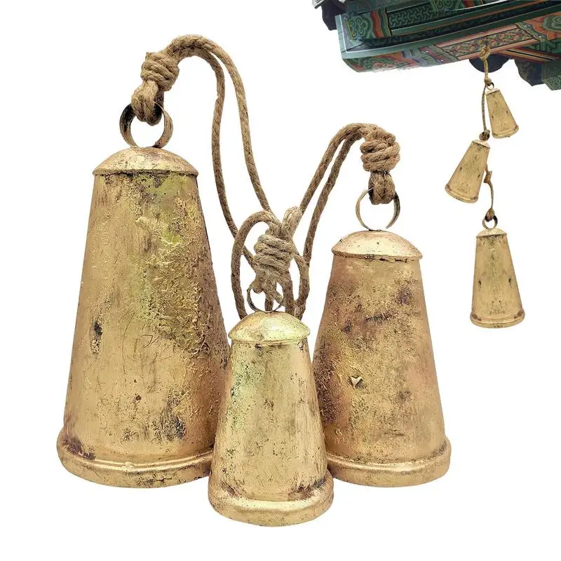 

3pcs Antique Vintage Cow Bells Christmas Bell Decor Hanging Harmony Giant Cowbell Large Bell Ornaments Christmas Decorative