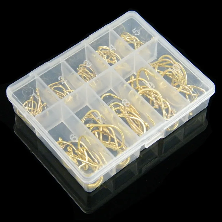 

100 10-Grid Boxed High Carbon Steel Barbed Fish Hooks (Transparent Box)