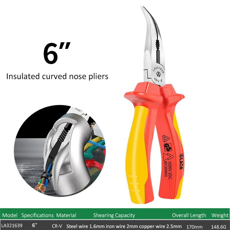 

LAOA VDE Изогнутые плоскогубцы с игольчатым носом Изолированный кусачок Cr-V Плоскогубцы для электрика