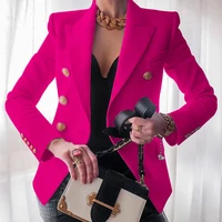 2022 new black red yellow blazer women business office metal buttons blazers suits fashion solid color casual slim jacket mujer