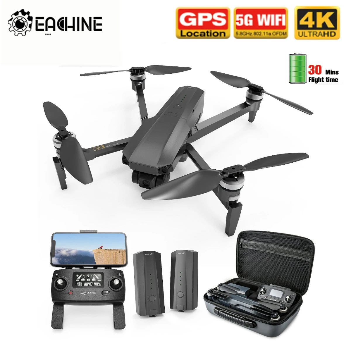 

FLYHAL FX1 EIS 5G WIFI FPV With 3-axis Coreless Gimbal 50x Zoom 4K EIS Camera 28mins Flight Time GPS RC Drone Quadcopter RTF Toy