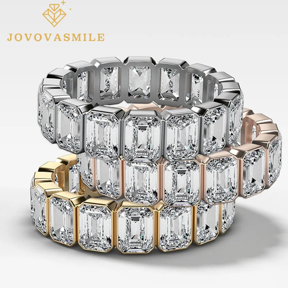 JOVOVASMILE 2022 Luxury Vintage Moissanite 925 Silver Wedding Band 3*5mm Emerald Cut Eternity Ring For Women Best Gift Jewelry