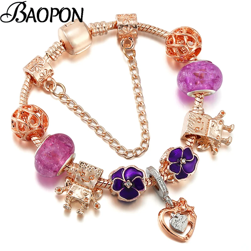 

BAOPON посеребренный весенний браслет с шармами браслеты с цветами и бусинами для женщин ювелирные изделия подарок Прямая поставка