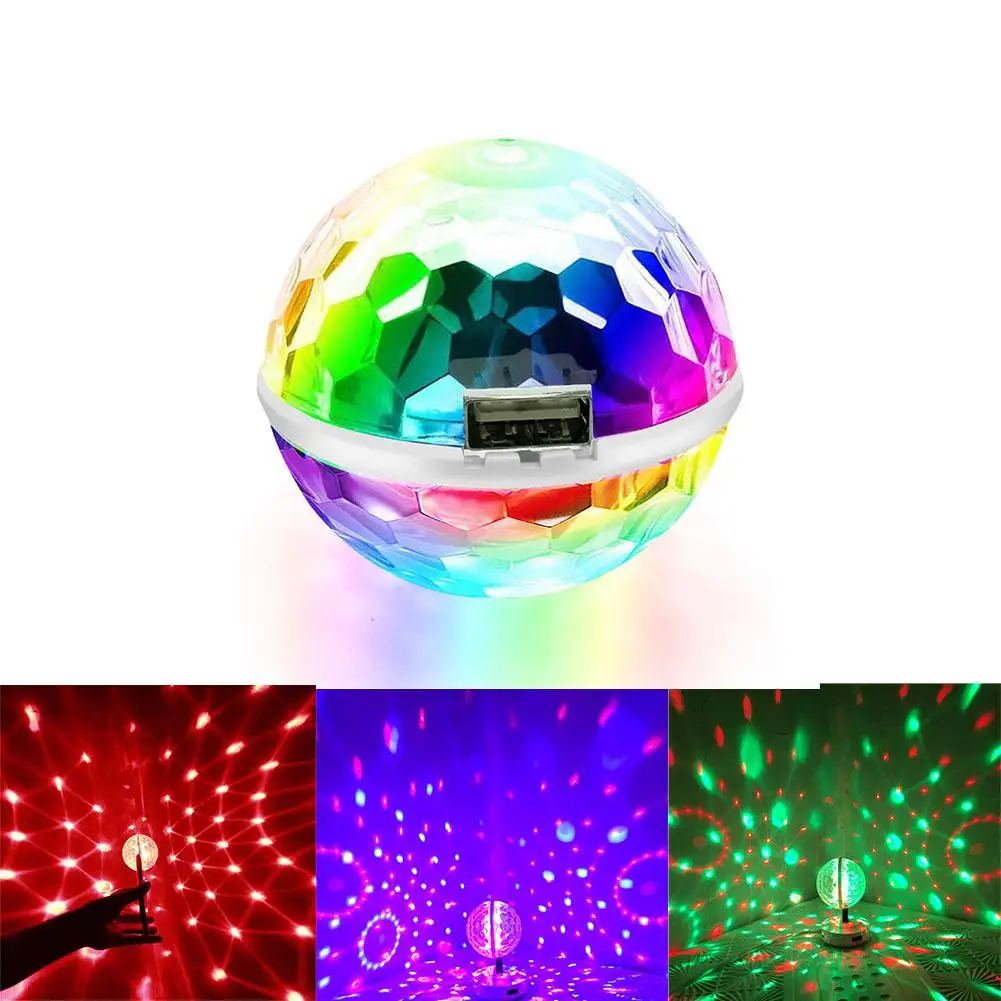 

Usb Plug Colorful Lights Car Lamp Led Portable Mini Sound Control Automatically Rotates Magic Ball Bungee Stage Night Light